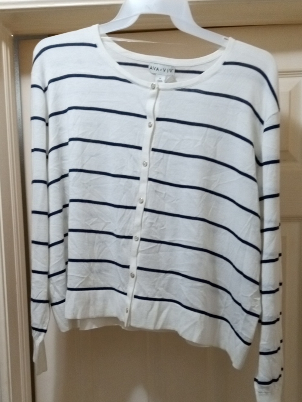 Ava & Viv White and Navy Striped Button-Front Cardigan
